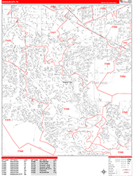 Missouri City Wall Map Zip Code Red Line Style 2026